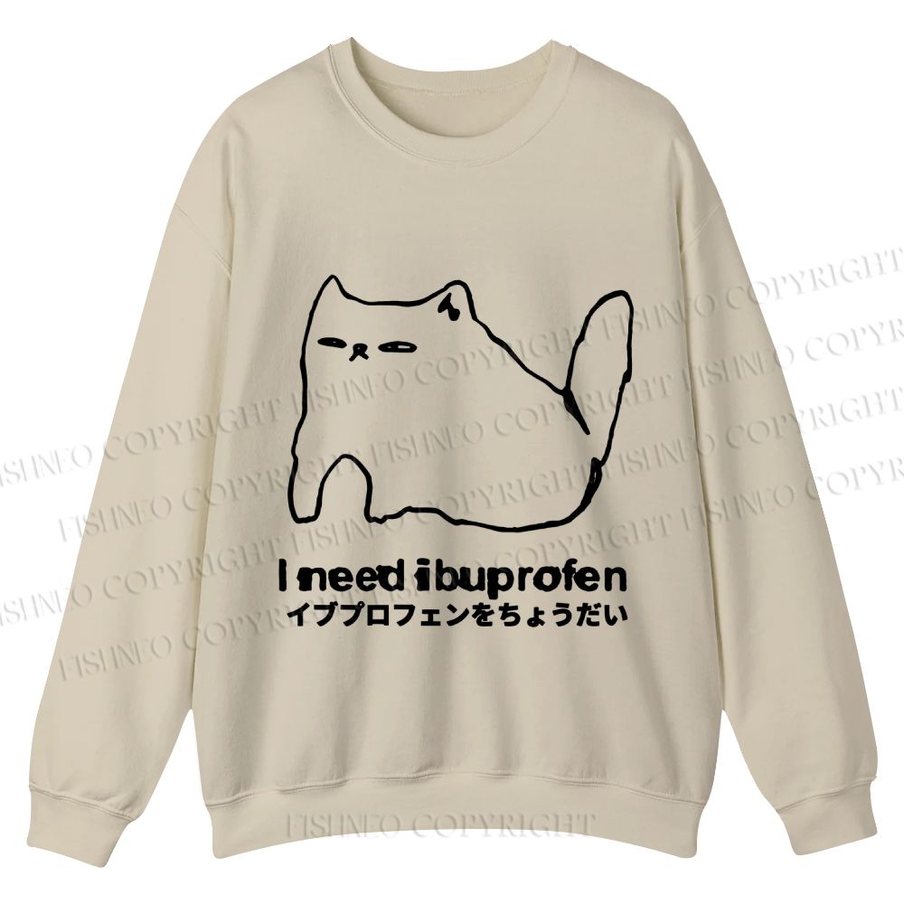 Casual I need ibuprofen Cat Vintage Crewneck Sweatshirt