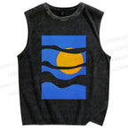 Unisex Geometric Waves Printed Washed Tank Top