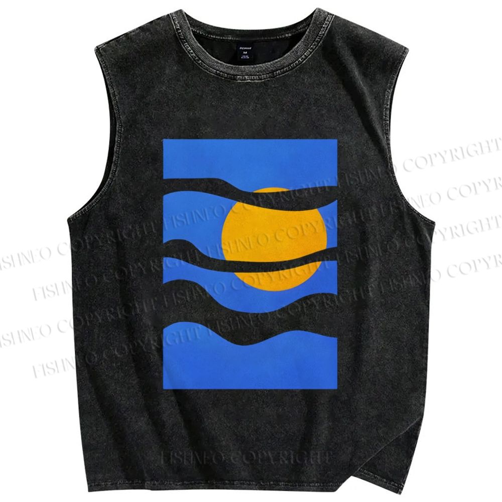 Unisex Geometric Waves Printed Washed Tank Top