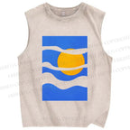Unisex Geometric Waves Printed Washed Tank Top