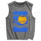 Unisex Geometric Waves Printed Washed Tank Top