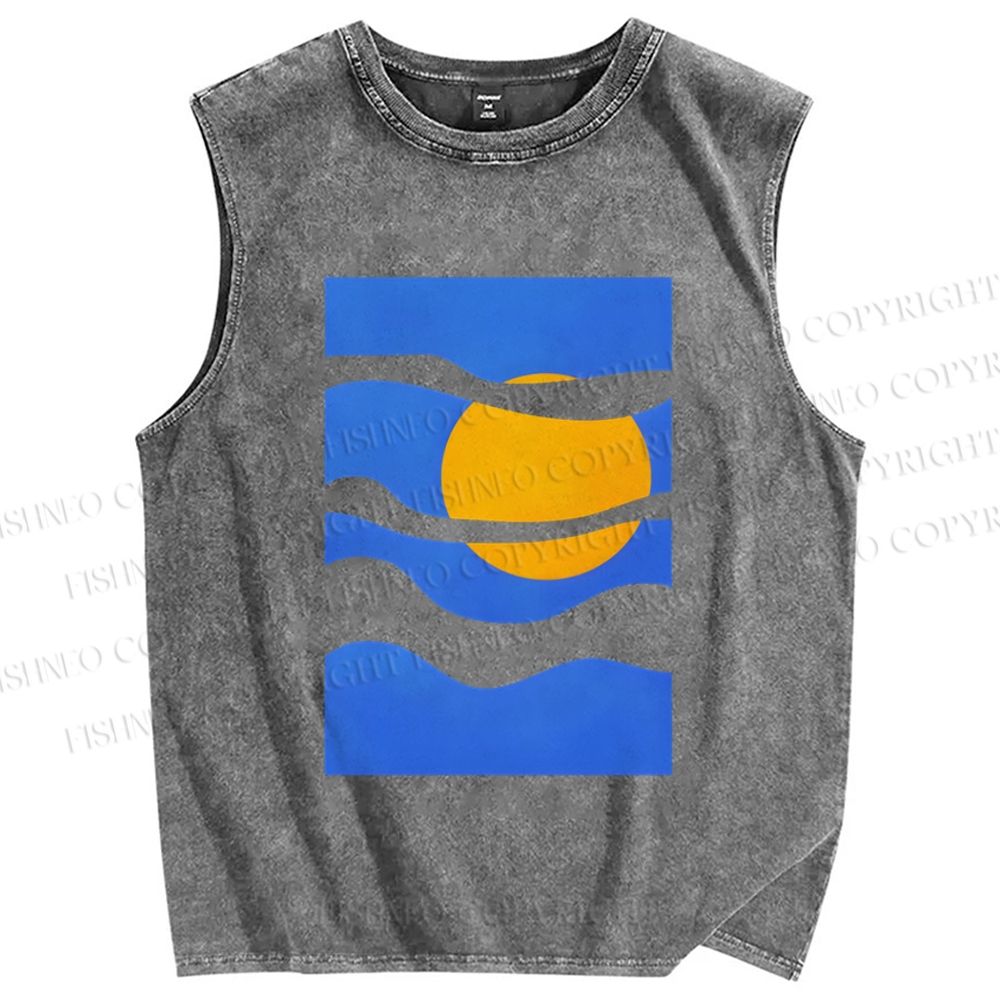 Unisex Geometric Waves Printed Washed Tank Top
