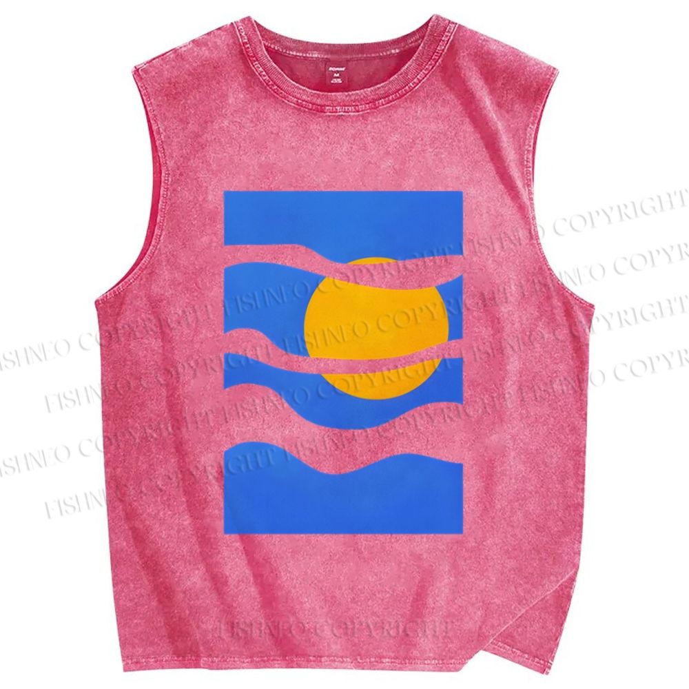 Unisex Geometric Waves Printed Washed Tank Top