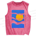 Unisex Geometric Waves Printed Washed Tank Top