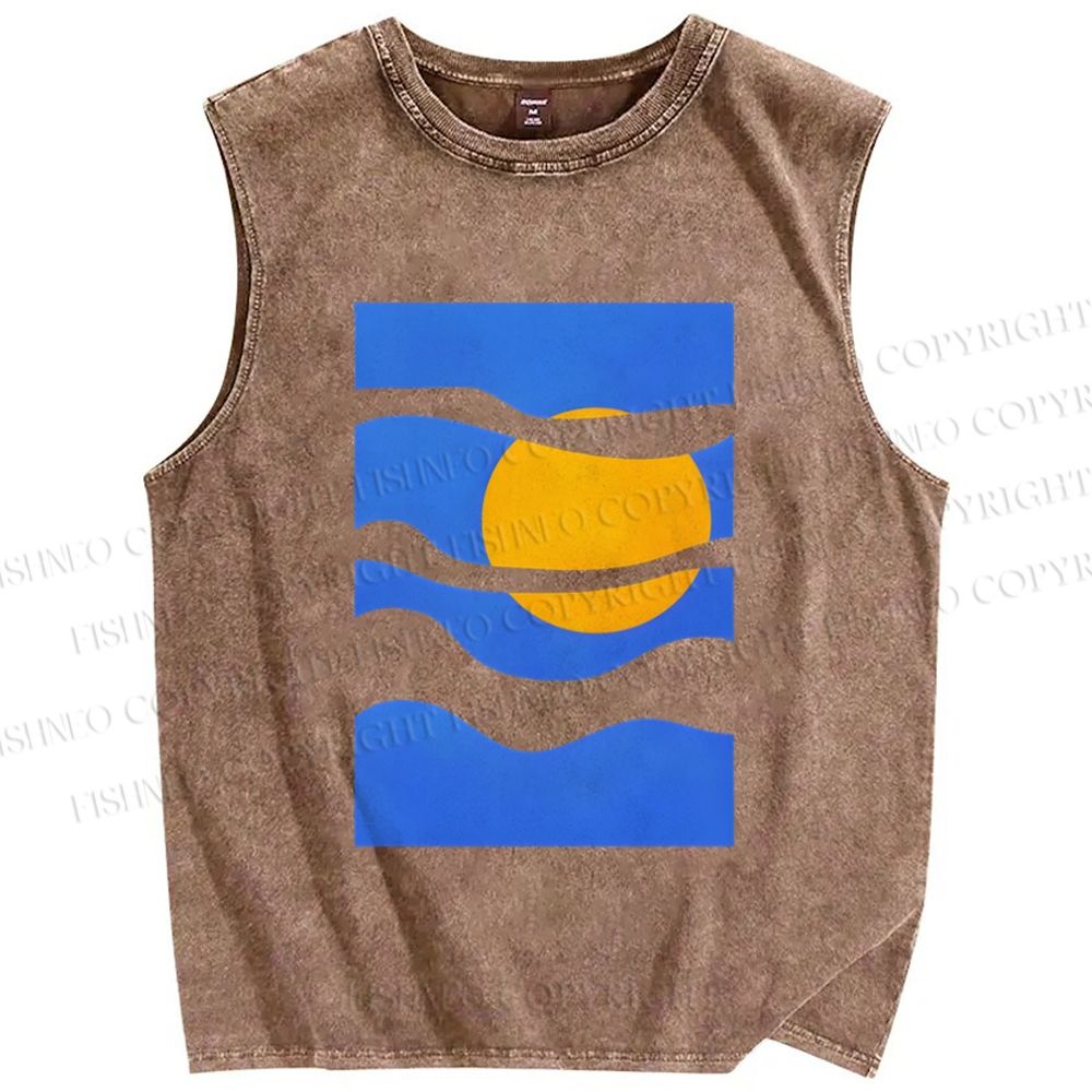 Unisex Geometric Waves Printed Washed Tank Top