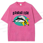 Unisex Banana Fish Printed Washed Tee