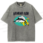 Unisex Banana Fish Printed Washed Tee