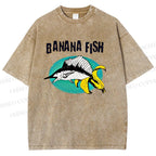 Unisex Banana Fish Printed Washed Tee