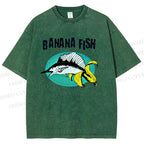 Unisex Banana Fish Printed Washed Tee