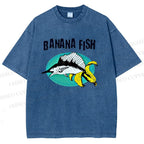 Unisex Banana Fish Printed Washed Tee