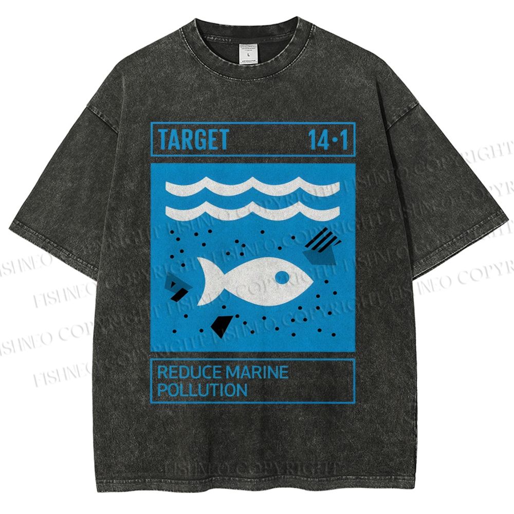 Unisex Waves Fish Printed Washed Tee