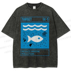 Unisex Waves Fish Printed Washed Tee