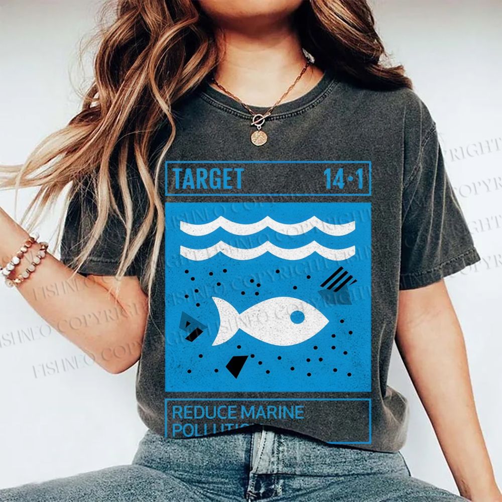 Unisex Waves Fish Printed Washed Tee