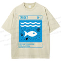 Unisex Waves Fish Printed Washed Tee