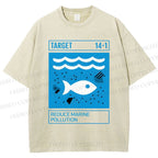 Unisex Waves Fish Printed Washed Tee