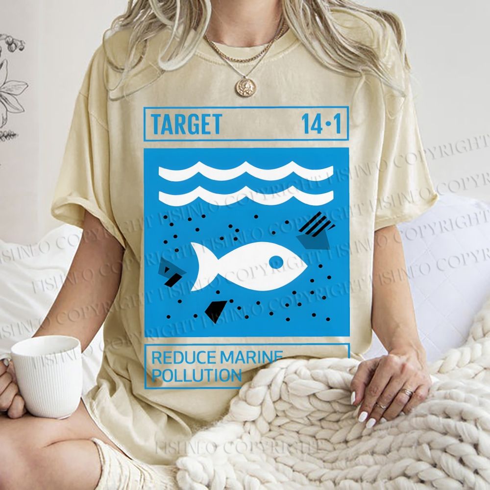 Unisex Waves Fish Printed Washed Tee