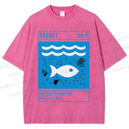 Unisex Waves Fish Printed Washed Tee