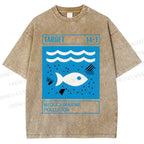 Unisex Waves Fish Printed Washed Tee