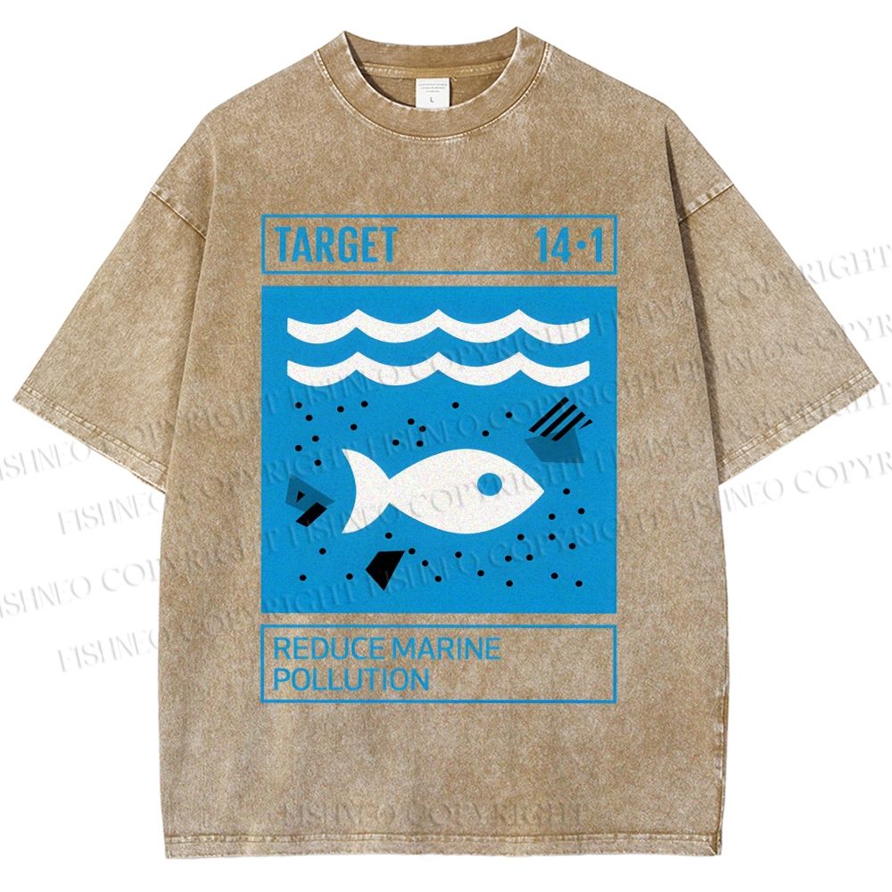 Unisex Waves Fish Printed Washed Tee