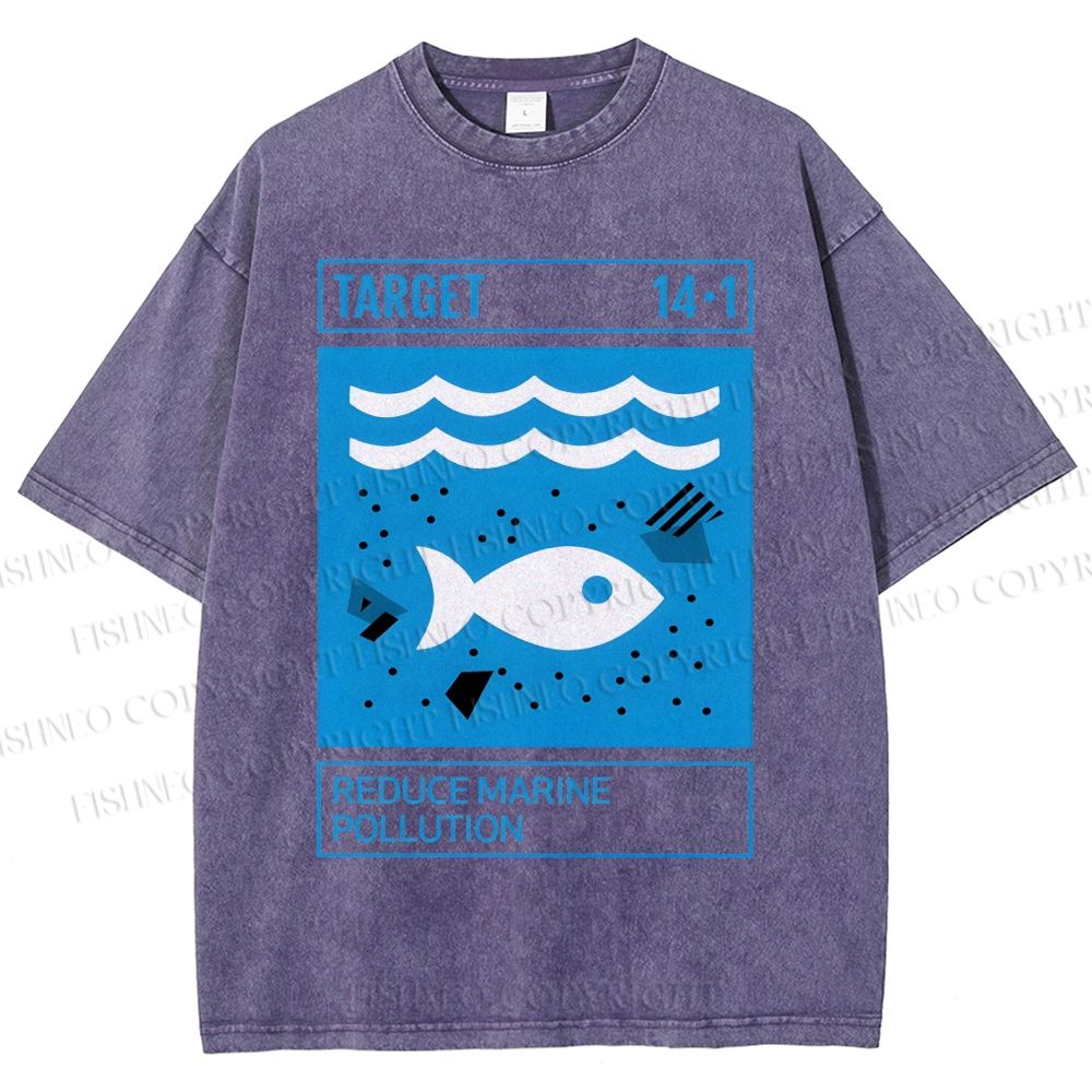 Unisex Waves Fish Printed Washed Tee