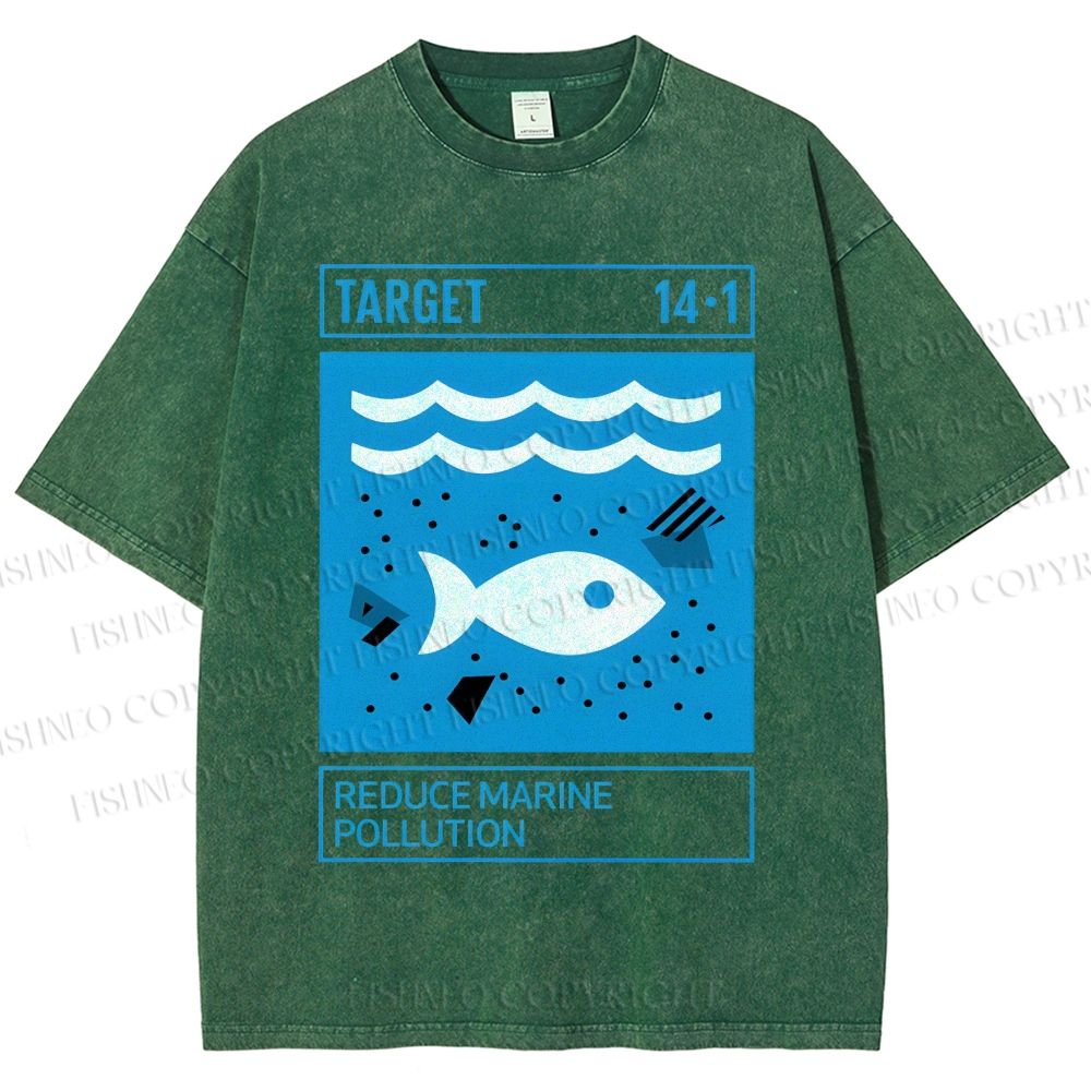 Unisex Waves Fish Printed Washed Tee