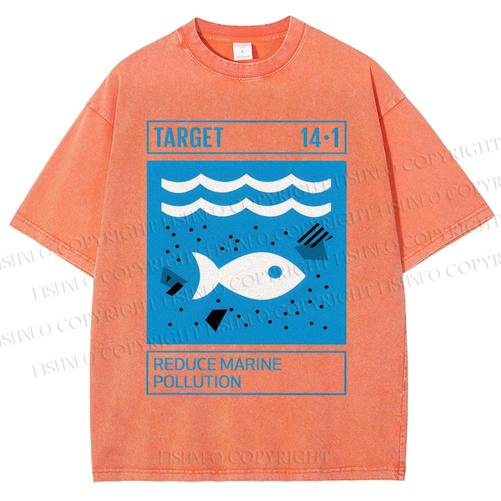 Unisex Waves Fish Printed Washed Tee