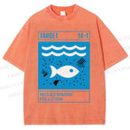 Unisex Waves Fish Printed Washed Tee