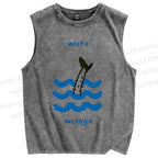 Unisex Waves Fish Printed Washed Tank Top