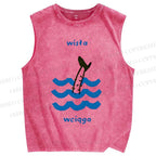 Unisex Waves Fish Printed Washed Tank Top