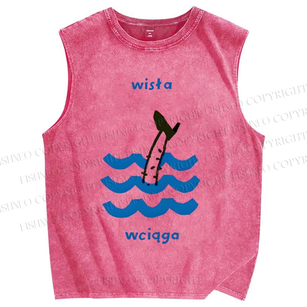 Unisex Waves Fish Printed Washed Tank Top