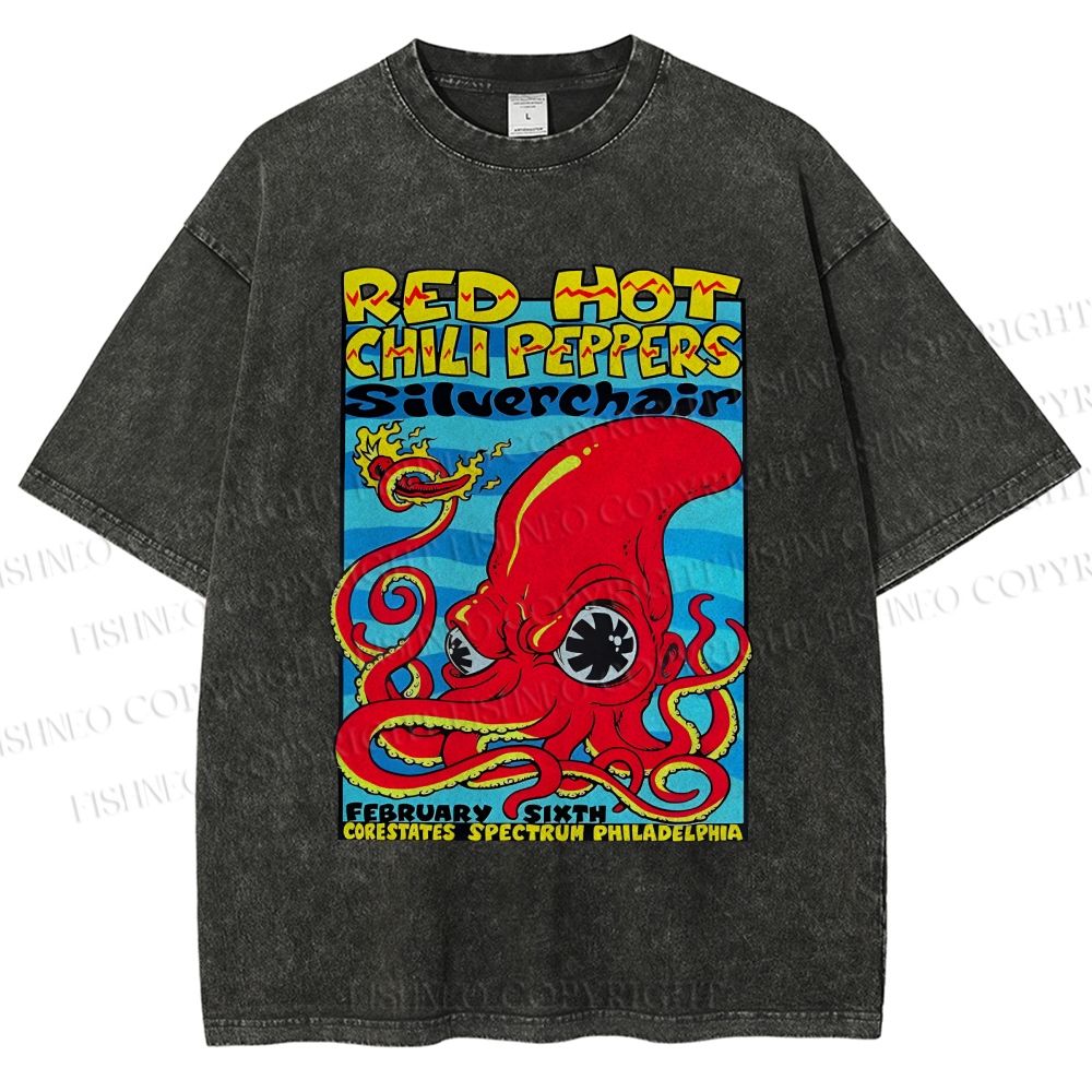 Unisex Cartoon Octopus Printed Washed Tee