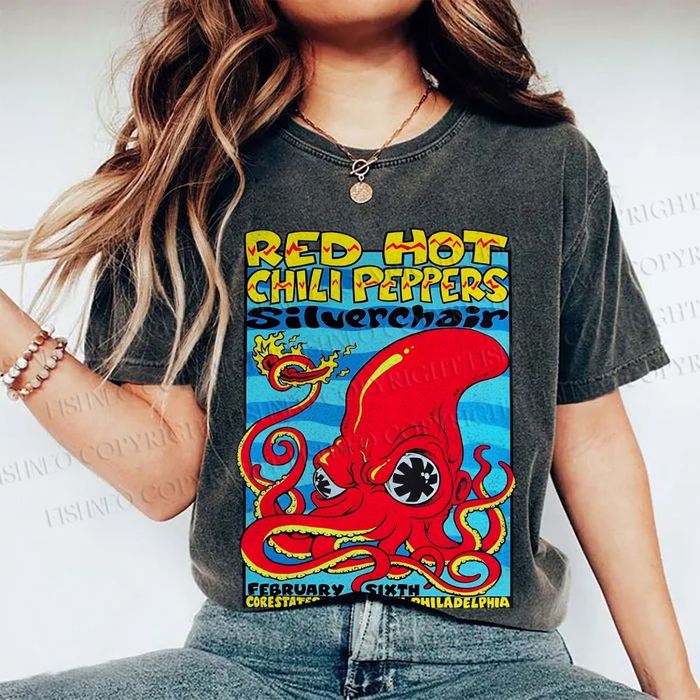 Unisex Cartoon Octopus Printed Washed Tee