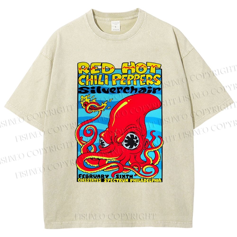 Unisex Cartoon Octopus Printed Washed Tee