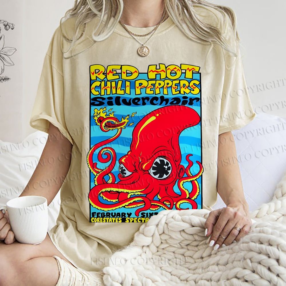 Unisex Cartoon Octopus Printed Washed Tee