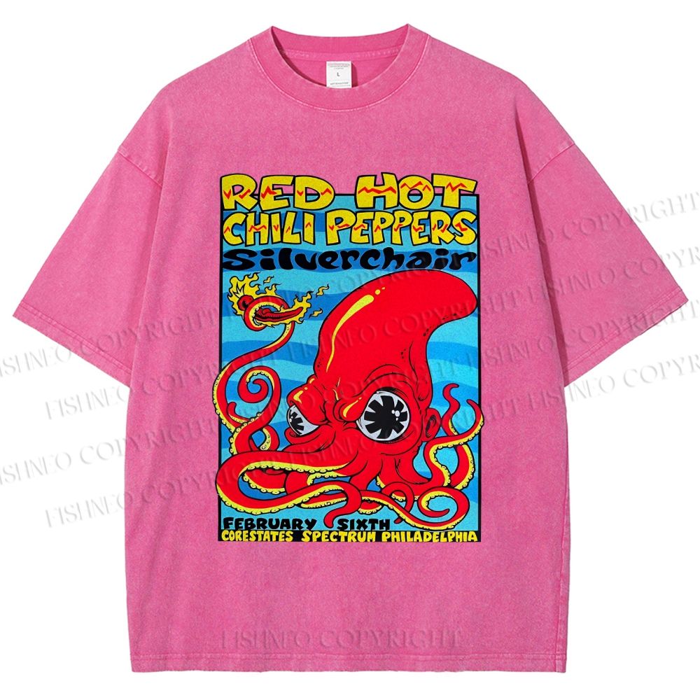 Unisex Cartoon Octopus Printed Washed Tee
