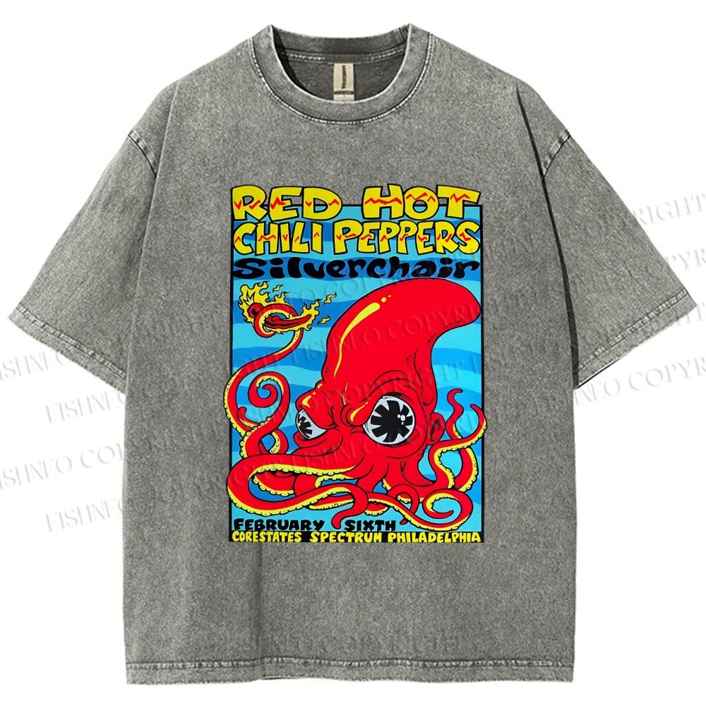 Unisex Cartoon Octopus Printed Washed Tee