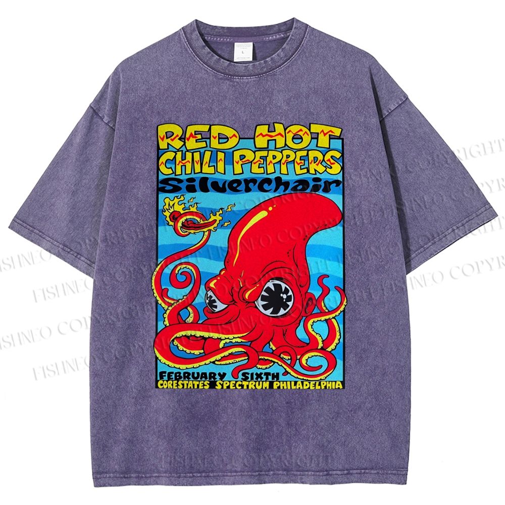 Unisex Cartoon Octopus Printed Washed Tee