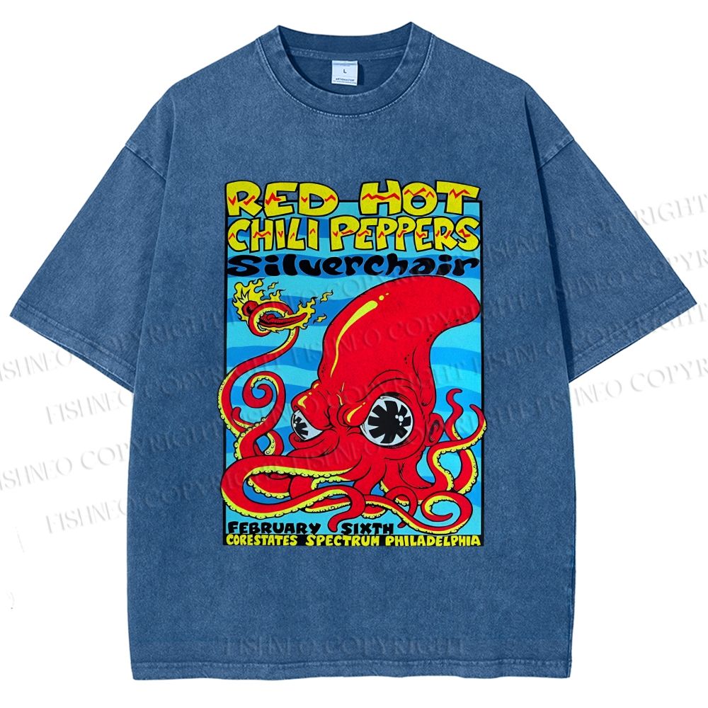 Unisex Cartoon Octopus Printed Washed Tee