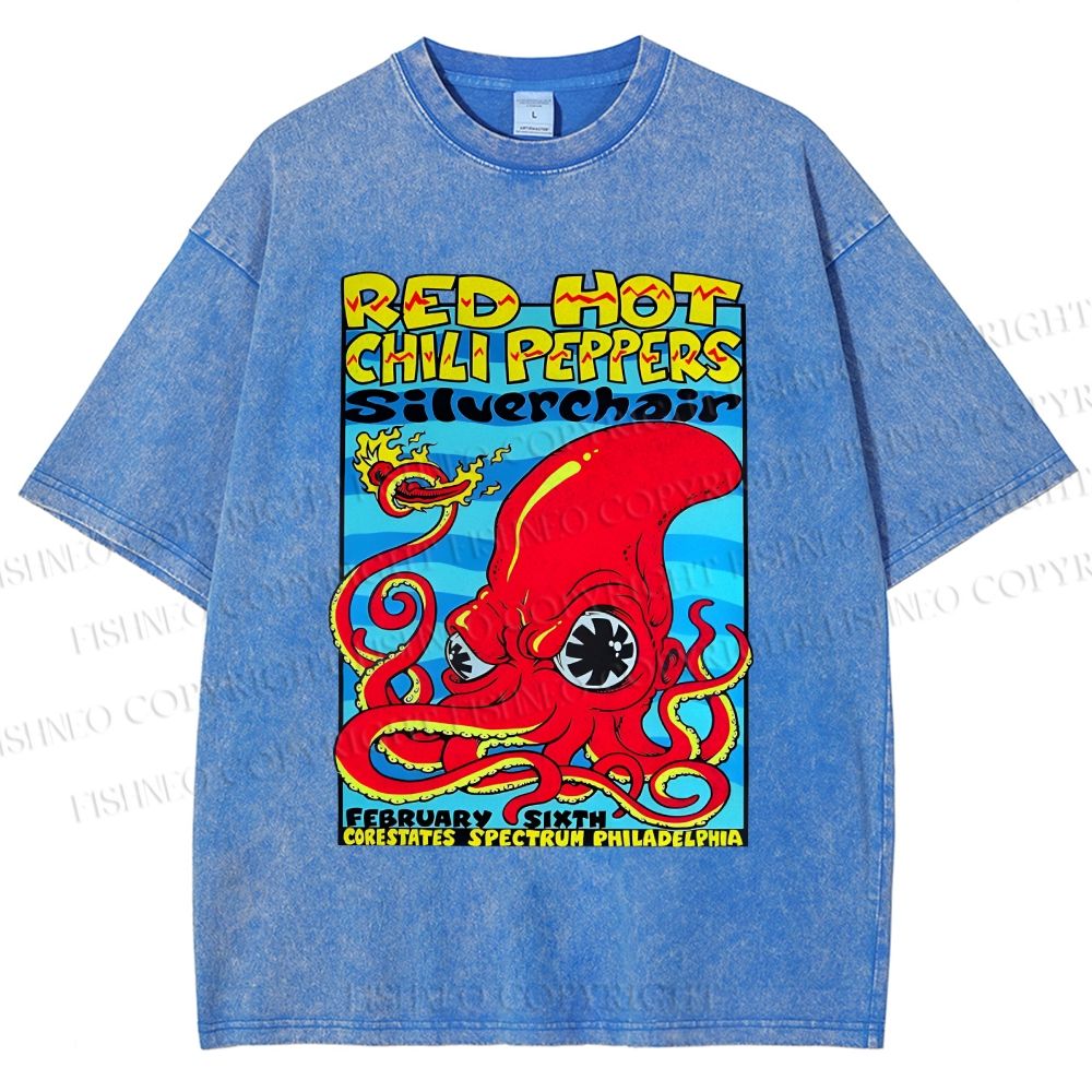 Unisex Cartoon Octopus Printed Washed Tee