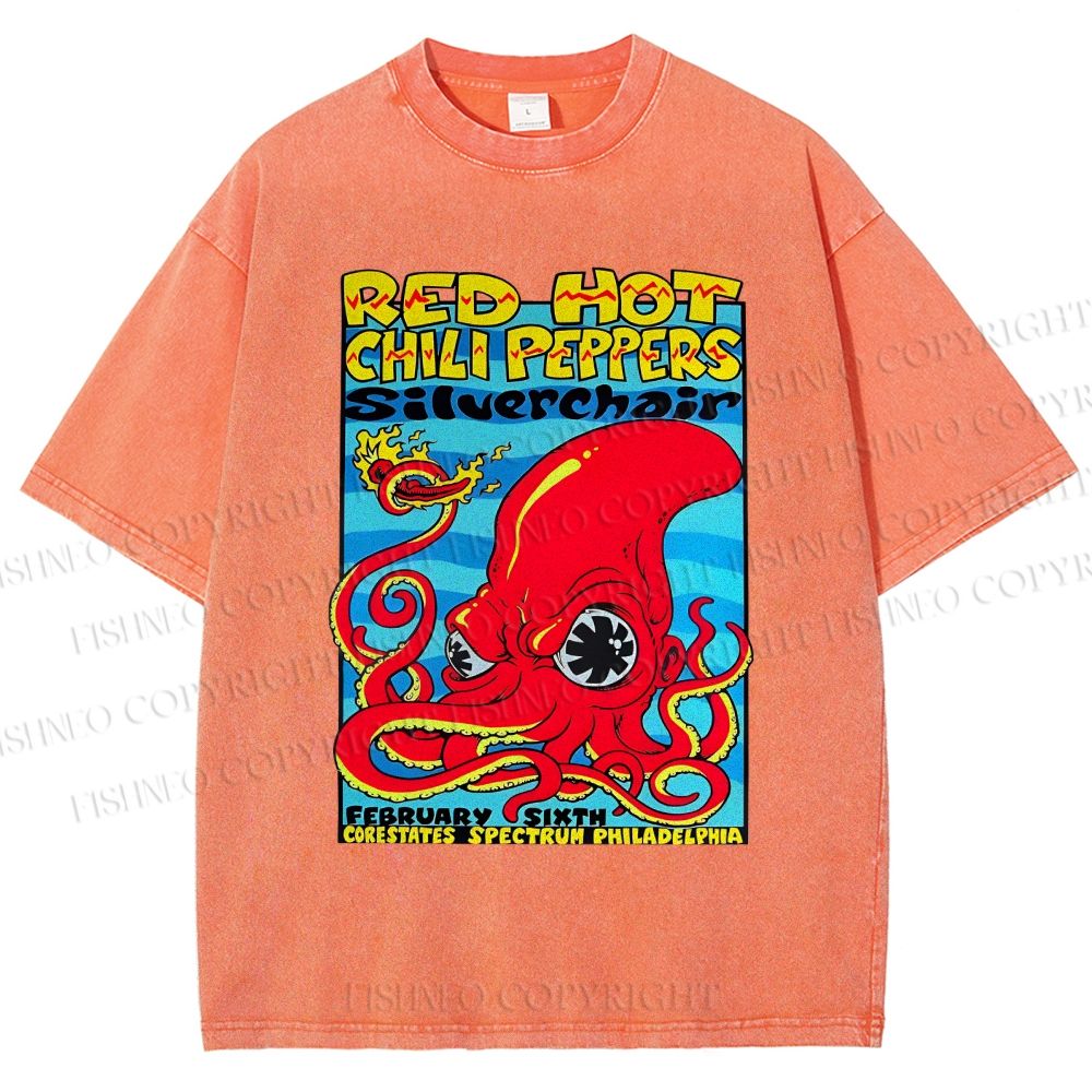 Unisex Cartoon Octopus Printed Washed Tee