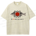 Unisex Sushi Fish Printed Washed Tee