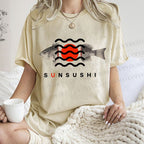 Unisex Sushi Fish Printed Washed Tee