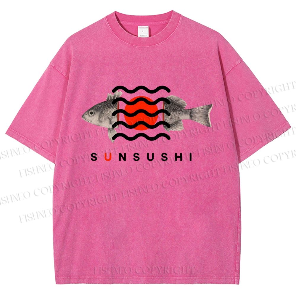 Unisex Sushi Fish Printed Washed Tee