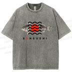 Unisex Sushi Fish Printed Washed Tee