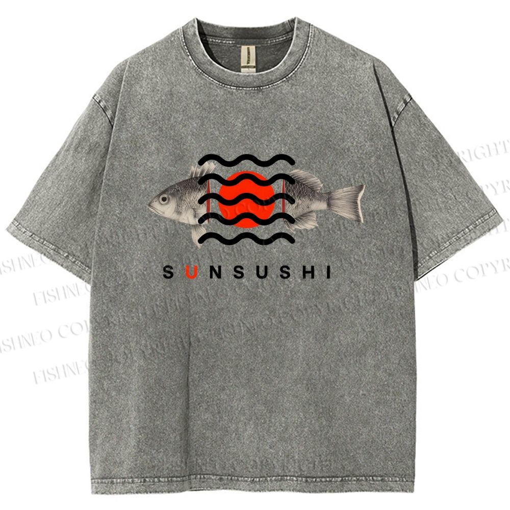 Unisex Sushi Fish Printed Washed Tee