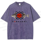 Unisex Sushi Fish Printed Washed Tee