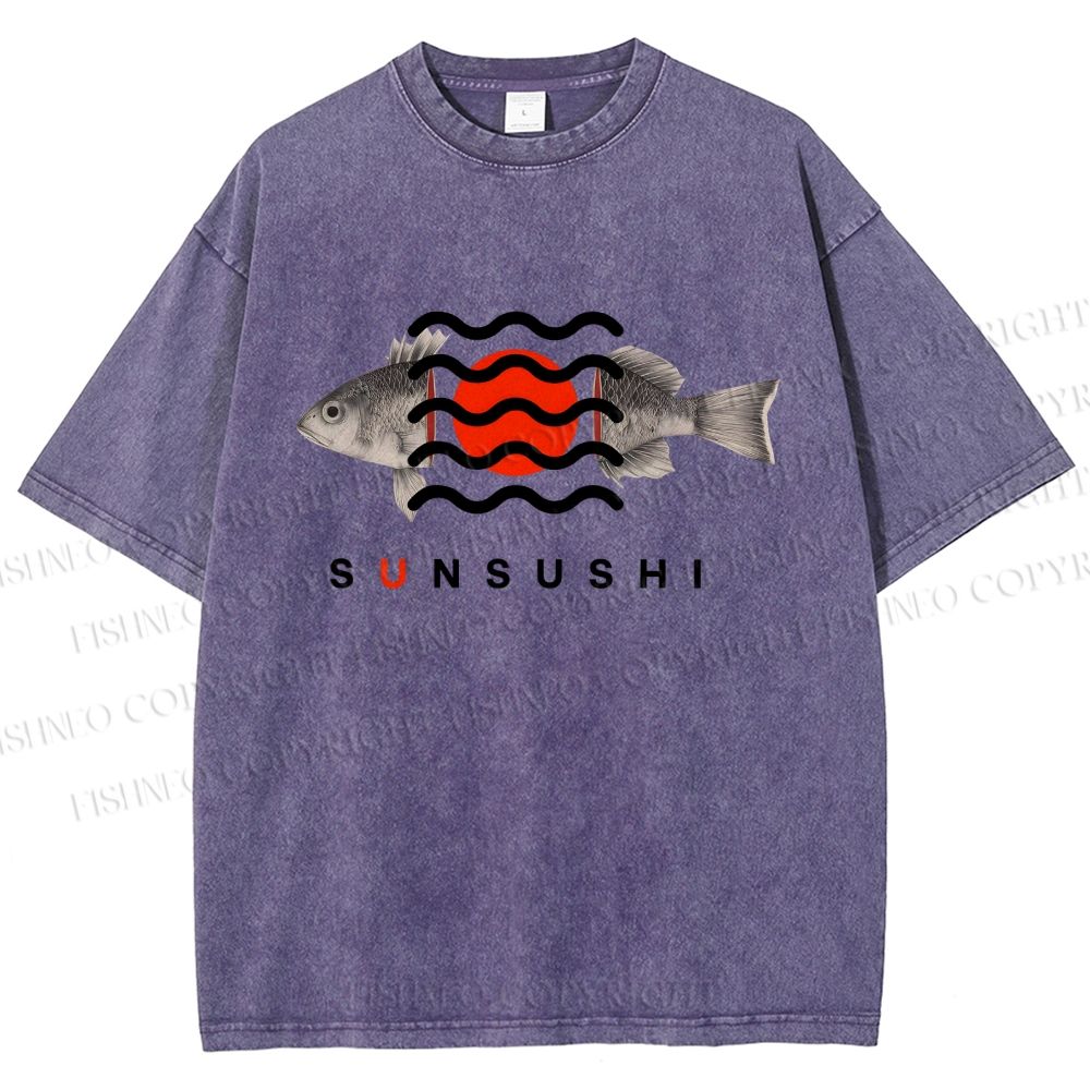 Unisex Sushi Fish Printed Washed Tee