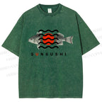 Unisex Sushi Fish Printed Washed Tee