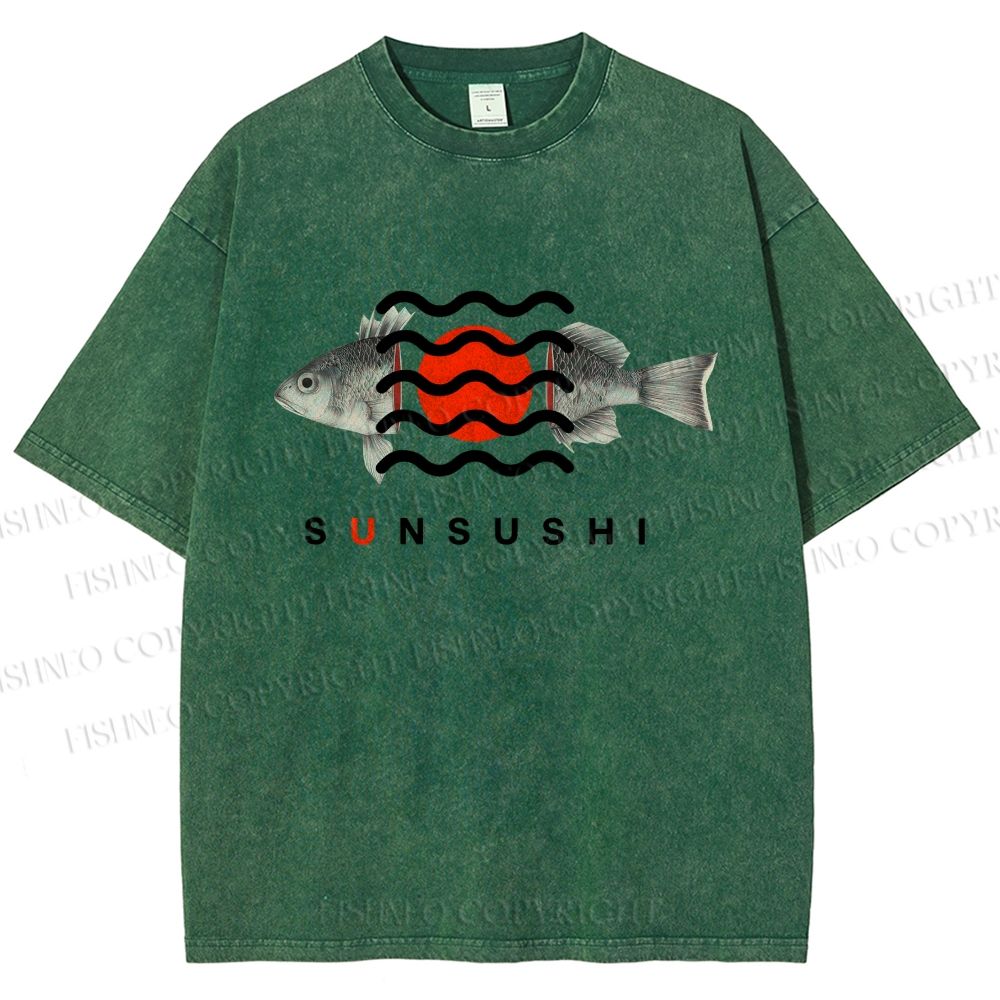 Unisex Sushi Fish Printed Washed Tee