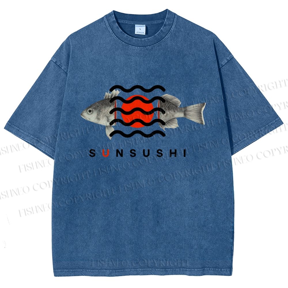 Unisex Sushi Fish Printed Washed Tee